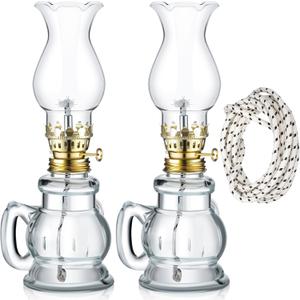 Yexiya 2 Pieces Rustic Oil Lamp Lantern Large Classic Kerosene Lamp Vintage Glass Kerosene with 6.6 ft Extra Oil Wick for Indoor Use Home Decor Lighting(Fresh)