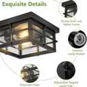 Asnxcju Modern Outdoor Ceiling Light Fixtures, 2-Light Black Flush Mount Light Fixtures with Clear Glass Shade, Farmhouse Square Ceiling Lighting for Porch Bathroom Kitchen (Bulbs Not Included)