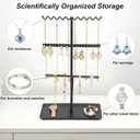 Jewelry Organizer Stand, Metal Jewelry Holder with Tray for Necklaces, Earrings, Rings Durable Rustproof Storage Display Aesthetic Room Decor for Women (Black)