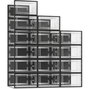 SEE SPRING Large 15 Pack Shoe Storage Box, Clear Plastic Stackable Shoe Organizer for Closet, Space Saving Foldable Shoe Rack Sneaker Container Bin Holder (Black)