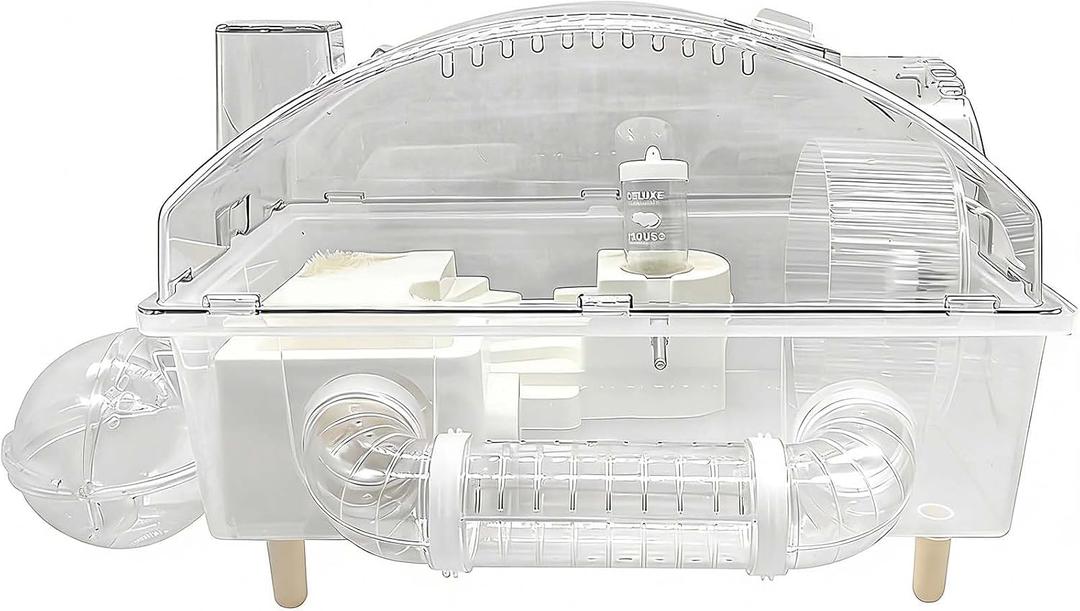 Tfwadmx Dwarf Hamster Cage,Acrylic Rat Cage,Hamster Home Small Animal Cages with Tube Exercise Wheel Mouse Habitat for Gerbils Mice 17.7”x11”x11.8”