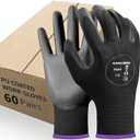 Kebada 60 Pairs Work Gloves Bulk Pack, Mens Work Gloves with Grip, PU Dipped Gloves for Warehouse, Construction, Gardening and Mechanics, Black, Small