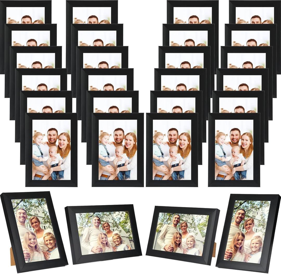 Macarrie Set of 30 Picture Frame Display Pictures with Mat Wall Mounting Photo Frames Bulk 4 x 6 Simple Multi Picture Frames for Wall or Tabletop Collage Kitchen Display (Black)