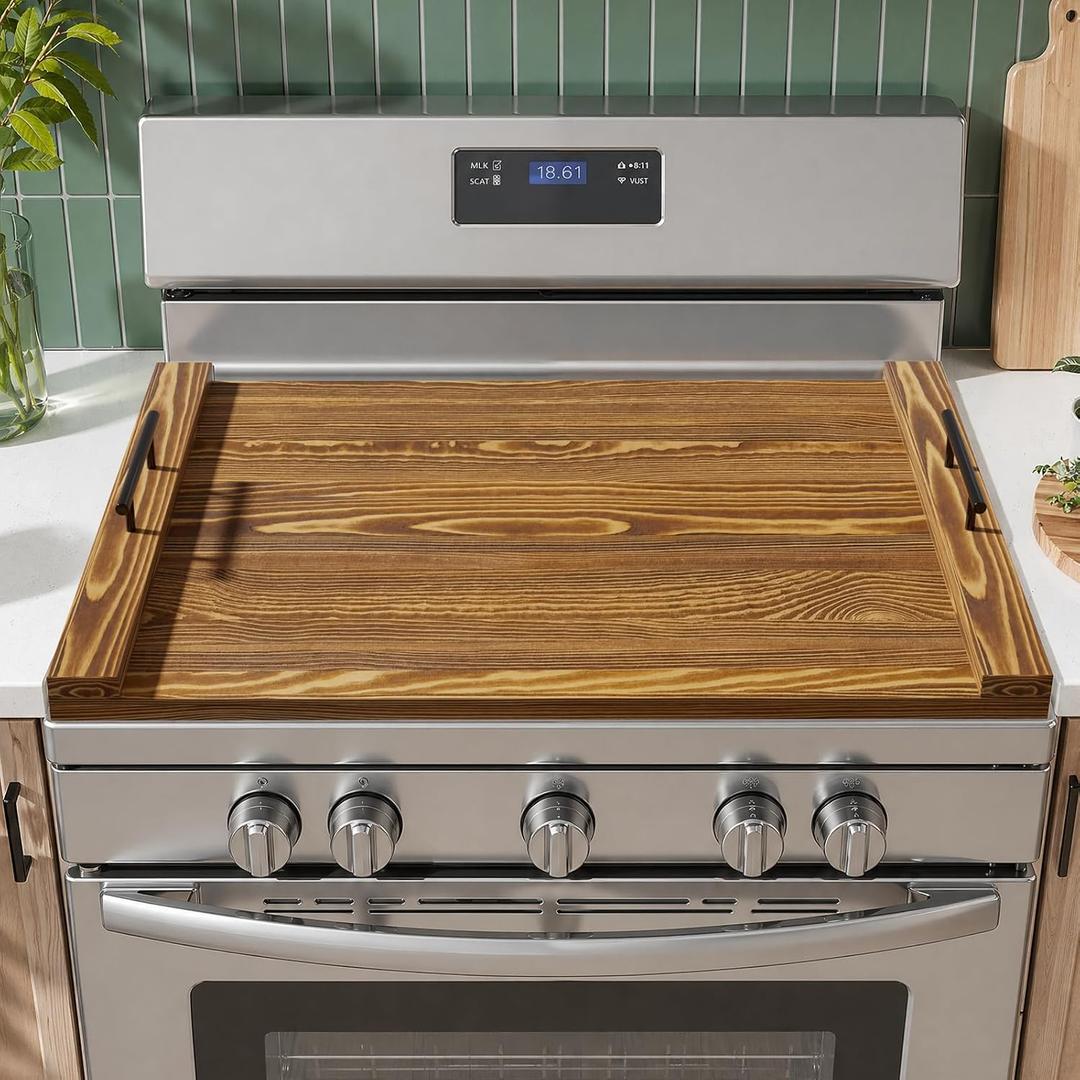 Wooden Stove Top Cover: Noodle Board Stove Cover for Electric and Gas Stove, Farmhouse Kitchen Counter Organizer, Charcuterie Board and Serving Tray with Handles, 30" x 22" x 0.6"