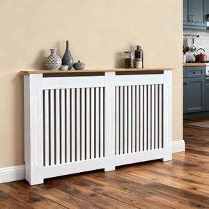 Wisfor Deep Tall Radiator Cover Cabinet: External 36.4inch Height Heater Covers with Natural Wood Texture Top - Inner 35.6inch Thickened MDF Radiator Shelf for Home (Vertical-L 35.6x57.1x7.1in), 36.42 inches