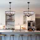 Modern 19.88in Crystal Chandelier,6-Light Large Black Pendant Light | 59" Adjustable Hanging Chain, Round Industrial Chandelier for Dining Room, Kitchen Island, Entryway