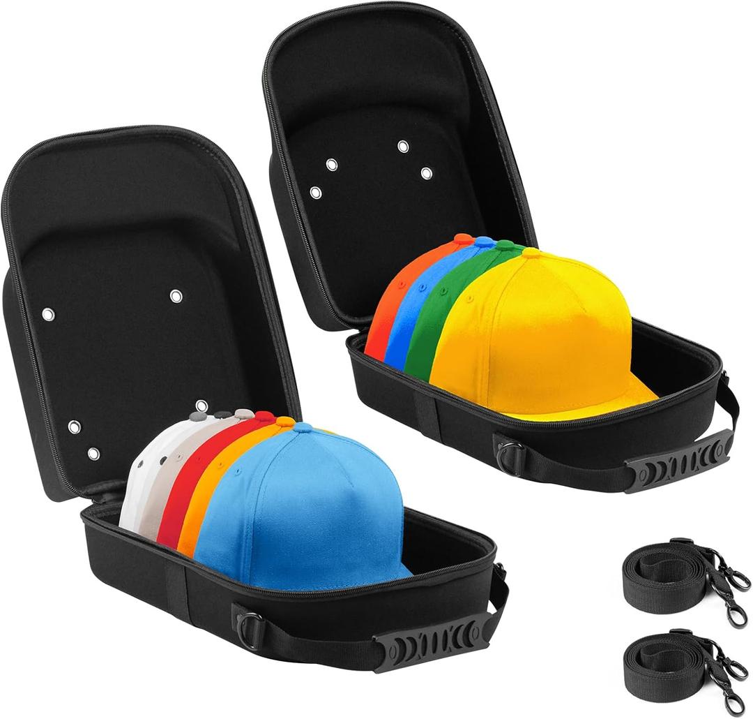 Pack of 2 Hat Travel Hard Cases for Baseball Caps - Favorable Hat Storage Organizer with Carrying Handle, Shoulder Strap and Luggage Strap, Protect Up to 10 Hats for Travel Home