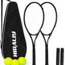 HIRALIY 27" Tennis Rackets Set for Adults, 2 Player Pre-Strung Tennis Racquets, 2 Overgrip Tapes,3 Balls, and 1 Carrying Bag, Outdoor Recreational Sport for Beginner, Men, Women (Black)
