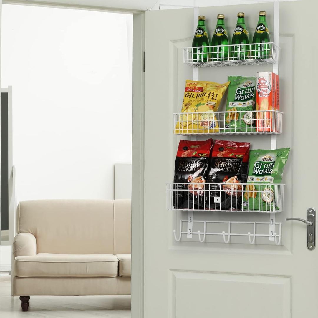 YBING Over The Door Organizer with Hooks Door Hanger Towel Rack with 3 Mesh Baskets Back of Door Hanging Shelf Organizer Behind Door Pantry Organizer for Bathroom Bedroom White