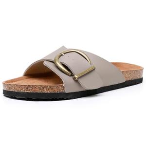 LANCDON Women's Sandals Comfort Slides with Adjustable Buckle,Cork Footbed Sandals,Outdoor Beach Sandals, Size 7