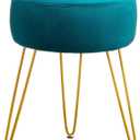 LUE BONA Vanity Stool, Teal Vanity Stools for Makeup Room, Round Ottoman Foot Stool, Velvet Footrest Vanity Chair for Bathroom Vanity, Bedroom, Living Room, Entryway, Offices, 300lbs