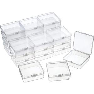 SATINIOR 24 Packs Small Clear Plastic Beads Storage Containers Box with Hinged Lid for Storage of Small Items, Crafts, Jewelry, Hardware(2.9 x 2.9 x 1 Inches)