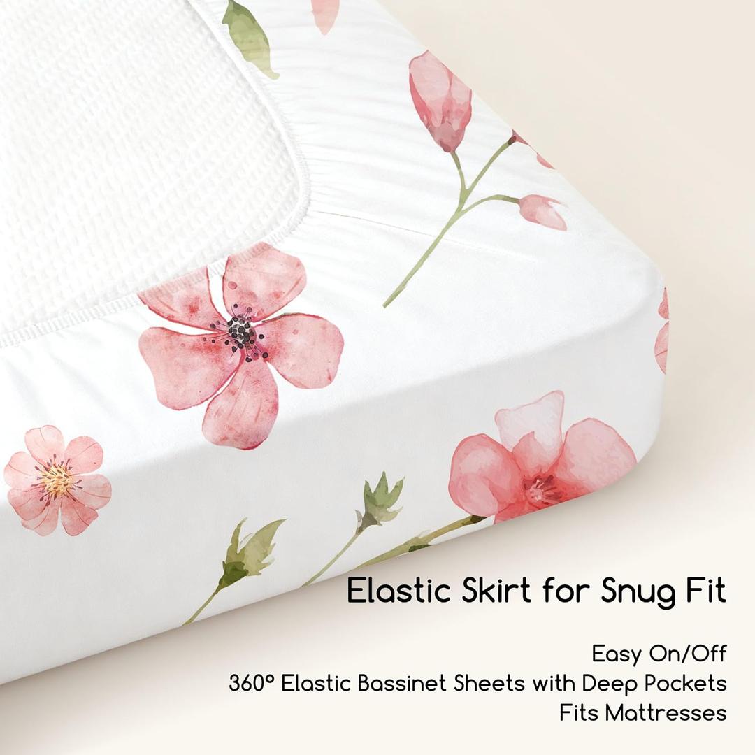 Bassinet Sheets 33x20 for Baby Delight, Newton,Airclub,Maxi Cosi,Angelbliss,Dream  on Me,Mika,Harppa,Amke,ezebaby Rectangle Bassinet Mattress - Pink Floral 3  Pack Girl | Justbid