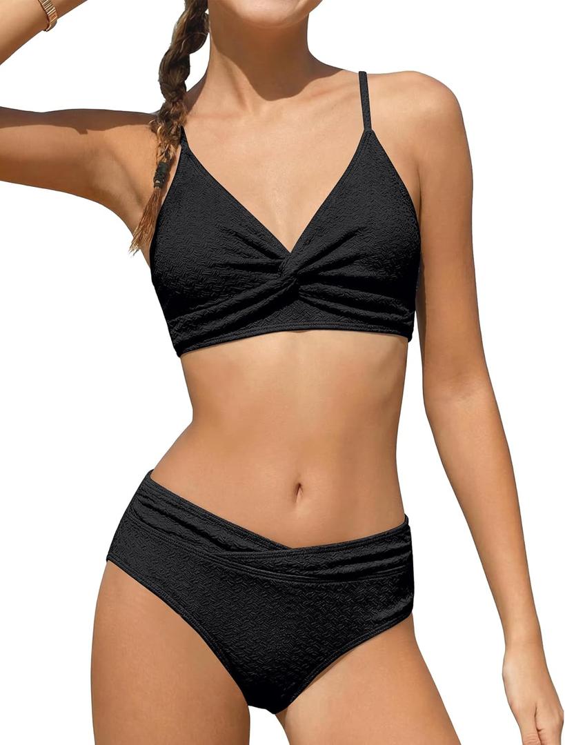 Girls Swimsuits 2 Piece Bathing Suit Teen Cute Criss Cross Solid Beach Bikini Set Swimwear with Chest Pad 13-14Y