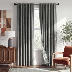 RYB HOME 100% Blackout Linen Textured Curtains 96 inches Long, Thermal Insulating Privacy Energy Saving for Bedroom Living Room Window Office Theater Baby Nursery, W 52 x L 96 in, Grey, 2 Panels