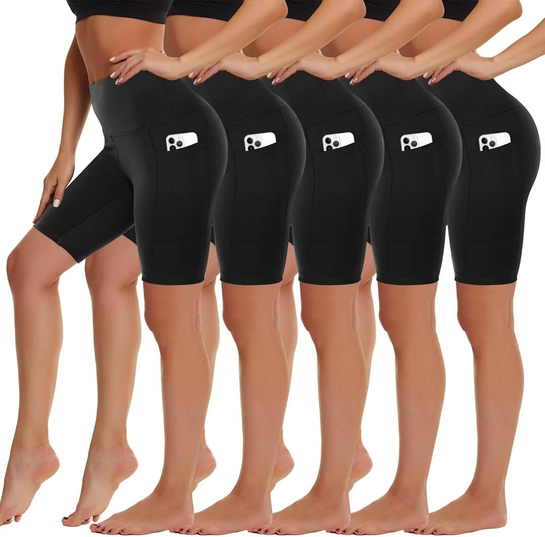 5 Pack Biker Shorts with Pockets for Women - 5"/8" High Waist Spandex Workout Yoga Running Athletic (XXXL)