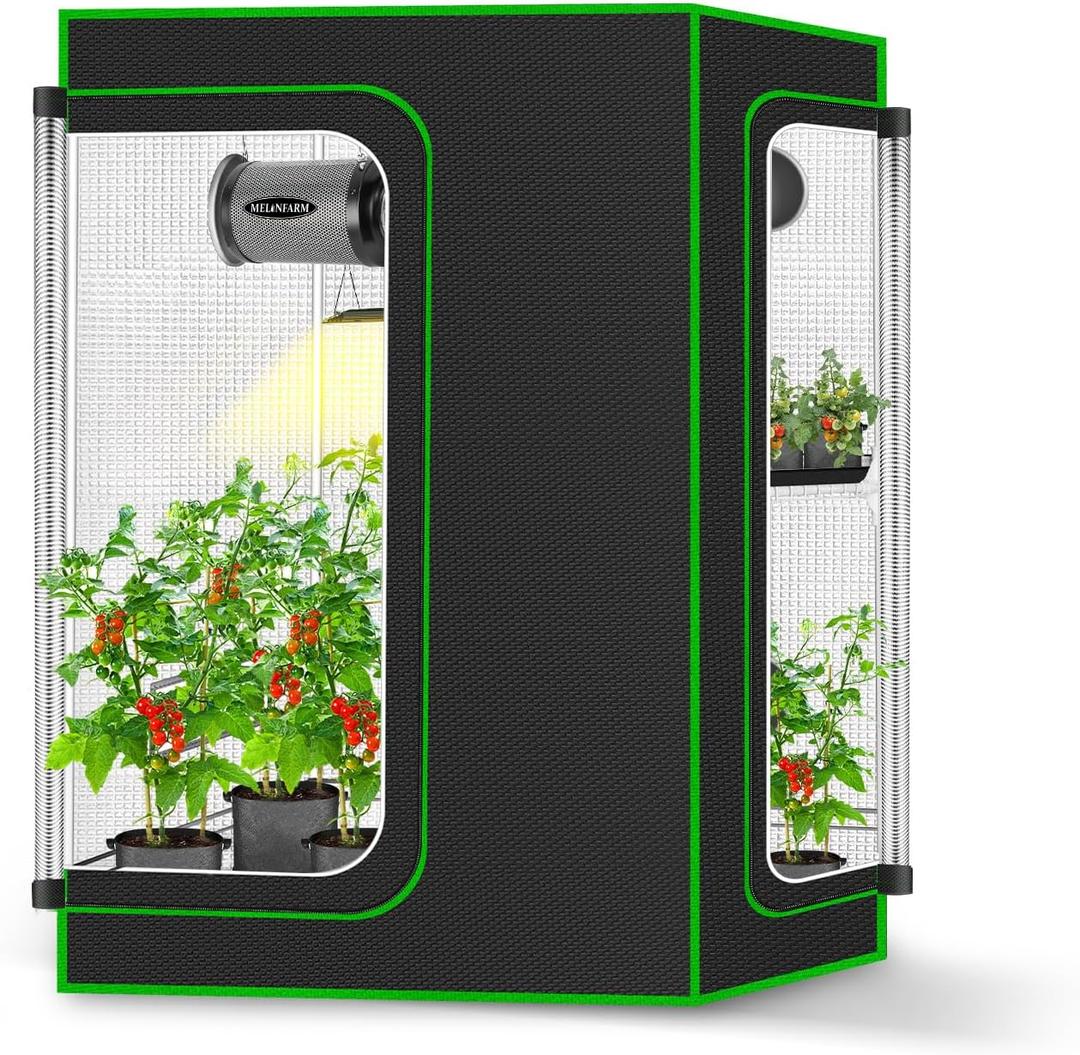 MELONFARM 2-in-1 Grow Tent, 36"x24"x48" High Reflective Diamond Mylar with Multi-Chamber and Floor Tray for Hydroponic Indoor Growing