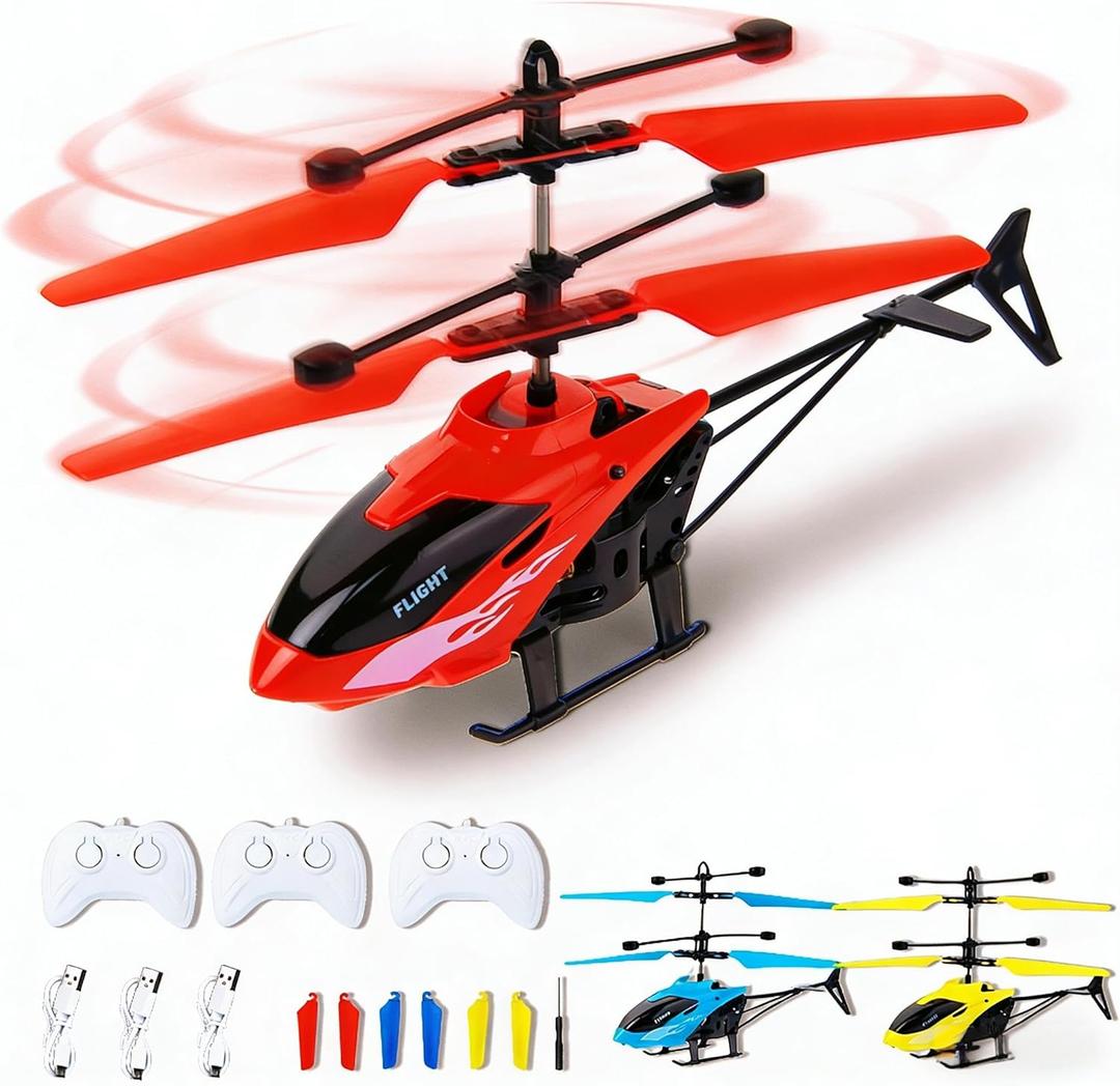 Remote Control Helicopter,Gesture Sensing Indoor Flying Helicopter Toys,RC Helicopter Airplane for Teenage with 10Mins Flight,3 Pack RC Helicopter for Kids with Light,Birthday Gifts for Boys and Girls (Red,yellow,blue)