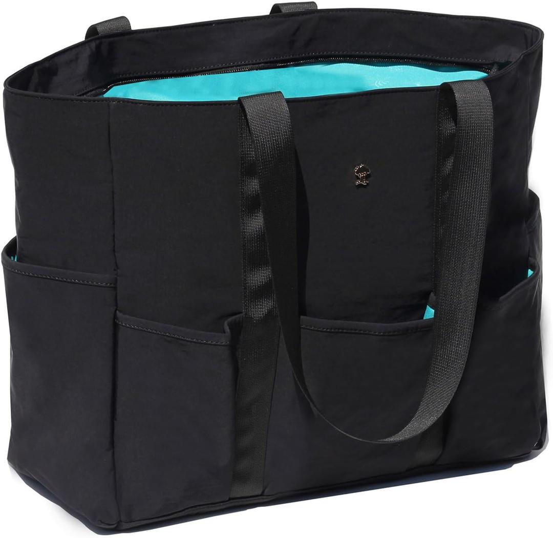 ESVAN Utility Tote Bag Weekender Duffle Bag with 13 Pockets - Perfect for Travel, Work, Gym, Beach, Teachers, and Nurses (Black)