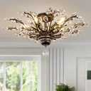 Wellmet Vintage Crystal Ceiling Light Fixture, 5 Lights Bronze Semi Flush Mount Ceiling Light Fixture, Modern Farmhouse Chandelier for Dining Room, Bedroom, Bathroom, Entryway, Hallway, W-24in