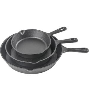 Commercial CHEF 3-Piece Cast Iron Skillet Set 8 inch, 10 inch, and 12 inch - Pre-seasoned Cast Iron Cookware