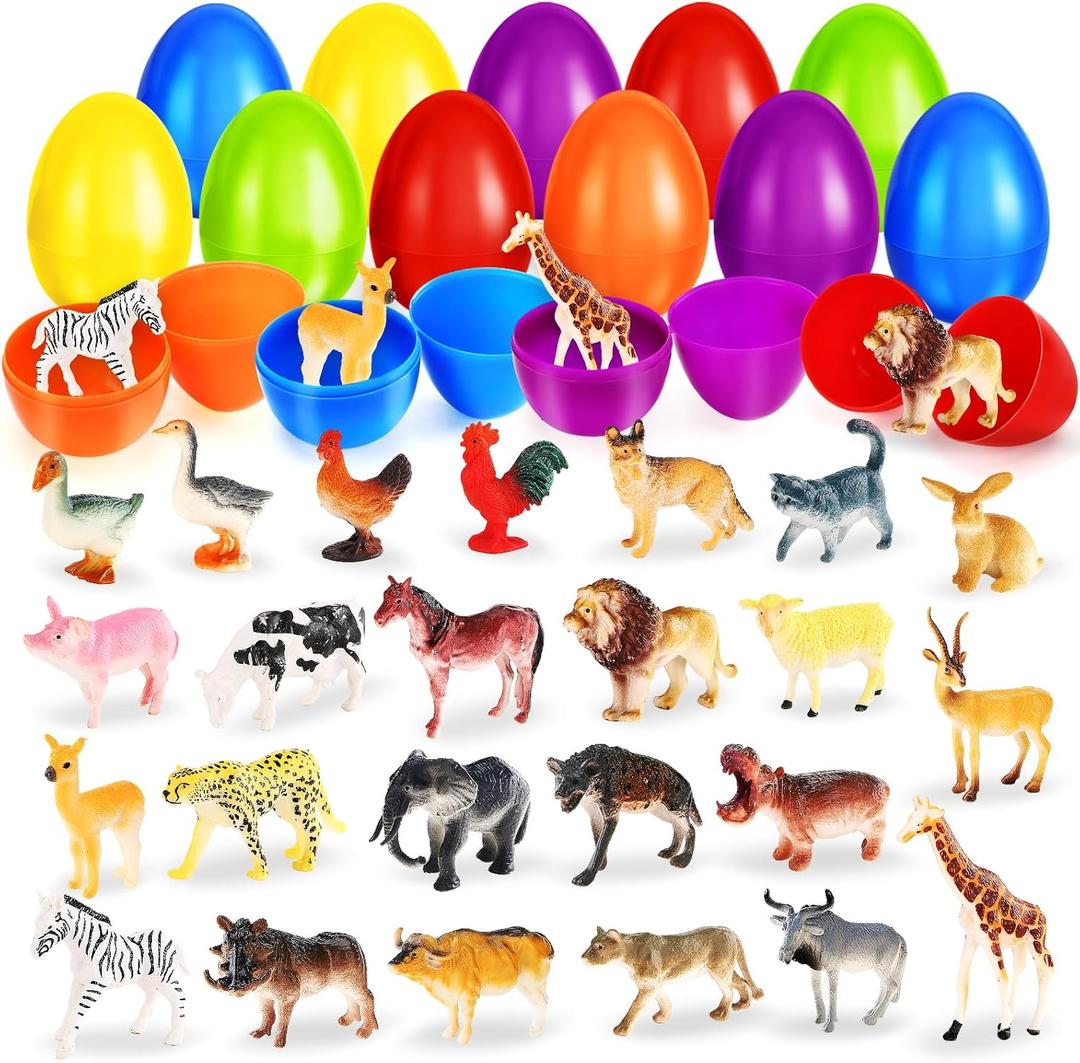 SpringFlower Easter Basket Stuffers, 24 Pack Easter Egg Fillers with Realistic Animal Figures Toys for Easter Egg Hunt, Ideal Easter Party Favors Gifts for Kids