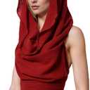 Womens Cropped Top Hooded Boho Tank Tops Halter Open Back Cross Wrap Hooded Vest (Red)