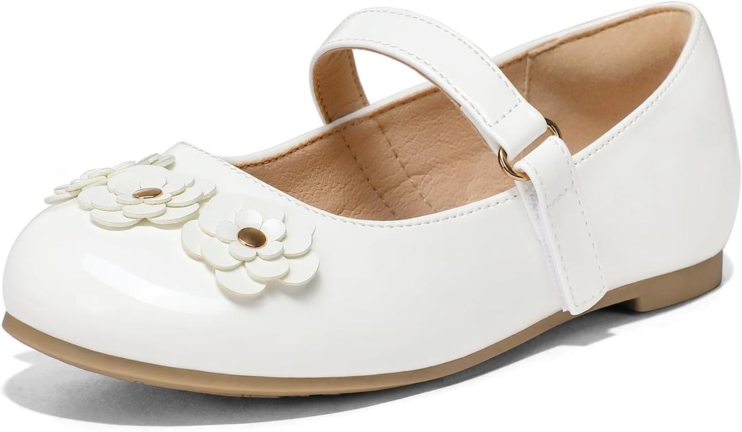K KomForme Girl's Ballet Flats Non-Slip Soft Mary Jane Walking Party Dress Shoes  (White, 1)