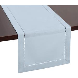 Light Blue Table Runner with Hemstitch  Dusty Blue Table Runner for Home Decor, Weddings, Baby Showers & Dining Room Decorations (14 x 54 Inches Long)