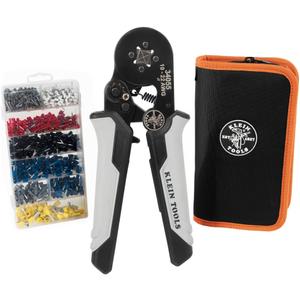 Klein Tools 34060 Ferrule Crimping Tool Set with Ratcheting Square Crimper Pliers, 1200 Wire Terminals (10-22 AWG), and Soft Carrying Case for Electrical Applications