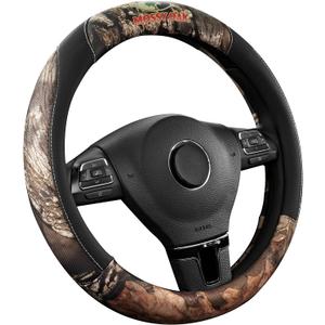 Mossy Oak Full Camo Steering Wheel Cover - Made from Premium Leather, Universal Fit for 14 1/2 to 15 inches - Official Licensed Product - Black Color