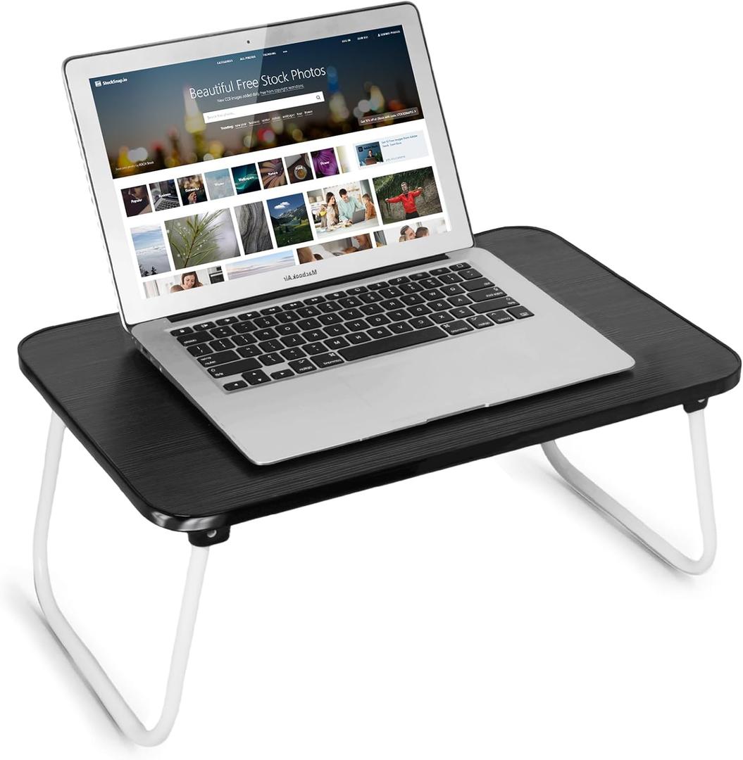 Lap Desks Laptop Tray for Bed or Couch, Breakfast Serving Tray with Folding Legs, Portable & Lightweight Mini Table, Laptop Stand for Working, Reading and Writing, Black, 17"D x 12.2"W x 8.3"H