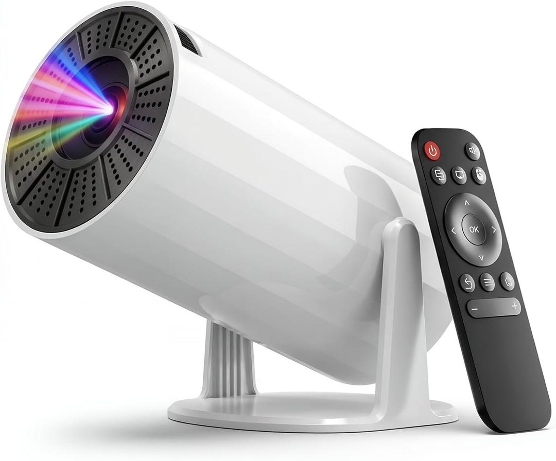LJYT mini projector, 1080P Portable Projector, Support 4KWiFi 6, Android 11 ,200 ANSI Lumens, Auto Keystone, Bluetooth 5.4, 210 Rotation, Compatible with TV Stick/HDMI/USB/Smartphone (White)