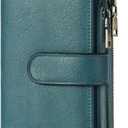 GOIACII Womens Wallets RFID Blocking Leather Trifold Clutch Wallet Credit Card Holder Ladies Purse 3 ID Windows Teal