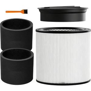 90304 Replacement Filter, 90585 Foam Sleeve Compatible with shopvac filter 90304 90350 90333 90585, Fits Most 5 Gallon and Above Wet Dry Vacuum Cleaner (1 Filters+1 Lid+2 Foam Sleeve Filter+1 Brush)