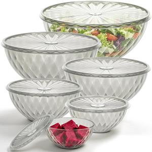Freshmage Plastic Mixing Bowls with Lids - 6 Piece Nesting Bowls Set with One-Press Easy-Cover Lids, Large Salad Bowl for Baking, Preparing, Serving and Storing, Dishwasher & Microwave Safe, Multi-Size Combination
