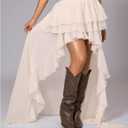 OYOANGLE Women's Boho Layered Ruffle Chiffon Maxi Skirt Y2K Elastic Cowgirl Western Asymmetrical Skirts (Beige, S)