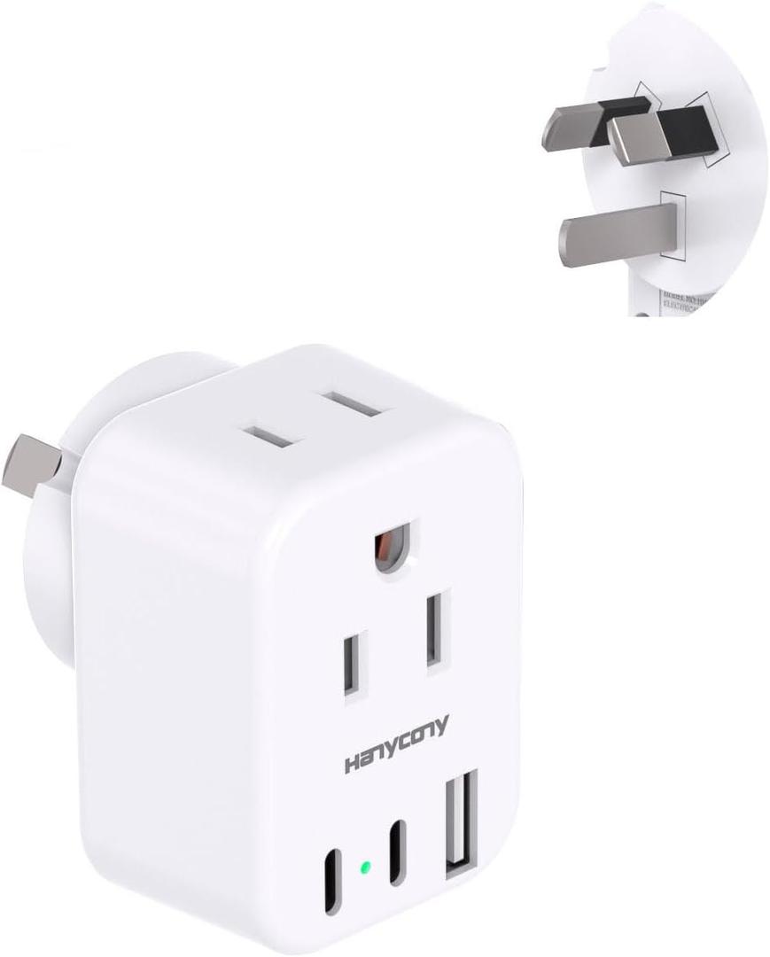 US to Australia New Zealand Power Plug Adapter, HANYCONY Type I Adapter Plug 2 Outlets 3 USB Ports(2 USB C), Australia Travel Plug Adapter for USA to Australian AU China Argentina Fiji Essentials