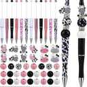 12 Set Plastic Bead Pen Beaded Pens Kit DIY Pens Making Kit With Round Wooden Beads Rhinestone Spacer Beads Shaped Wooden Beads Cute Beaded Pen for Students Schools Office Supplies(Cow)