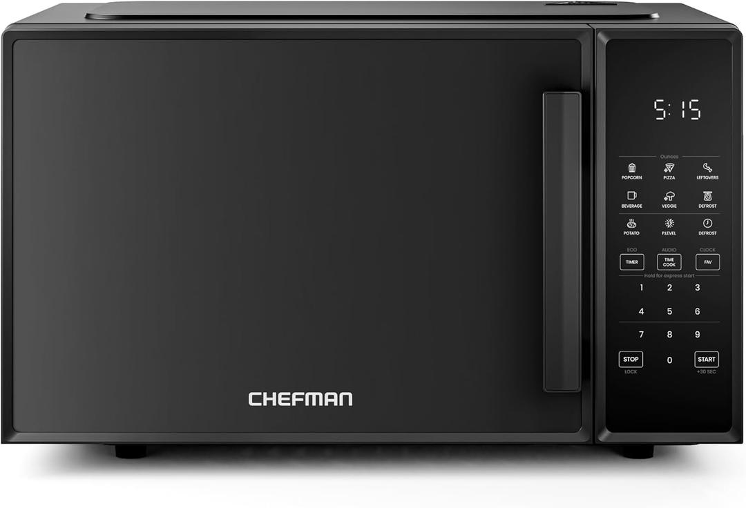 Countertop Microwave Oven 0.9 Cu. Ft., 900 Watts with 10 Power Levels, 6 Cooking Presets with One-Touch Express Cook, Eco Mode, Child Safety Lock, & Mute Button - Black