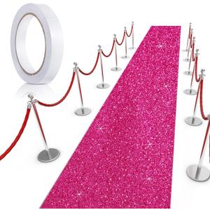 Tatuo Carpet Runner 2.46 x 30 ft Runway Rug 55 GSM Thickness with Carpet Tape for Prom Graduation Wedding Outdoor Indoor Hallway Movie Party Decoration Rug(2.46 x 30 Feet,Glitter Rose Red)