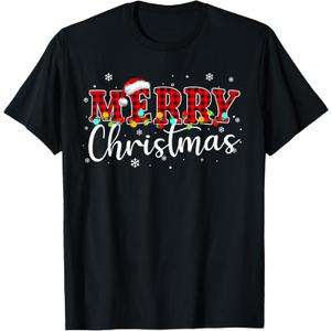 Merry Christmas Buffalo Plaid Red Santa Family Xmas Pajamas T-Shirt, Small