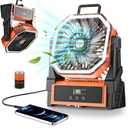 Portable Camping Fan Rechargeable with LED Lantern - 30000mAh Cordless Battery Powered Fan, 4 Speed USB Table Desk Fans, Battery Operated Tent Fans for Travel, Beach, Fishing, Home&Office (Orange)