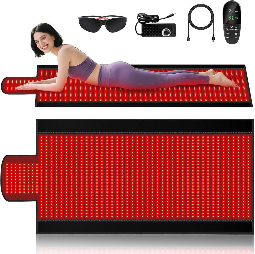 Body Red Light Therapy Mat, Eligible Red Light Therapy Blanket, 2in1 LEDs(660nm& 850nm), Premium Leather, Adjustable Timer & Intensity 195x60cm 1370 LEDs