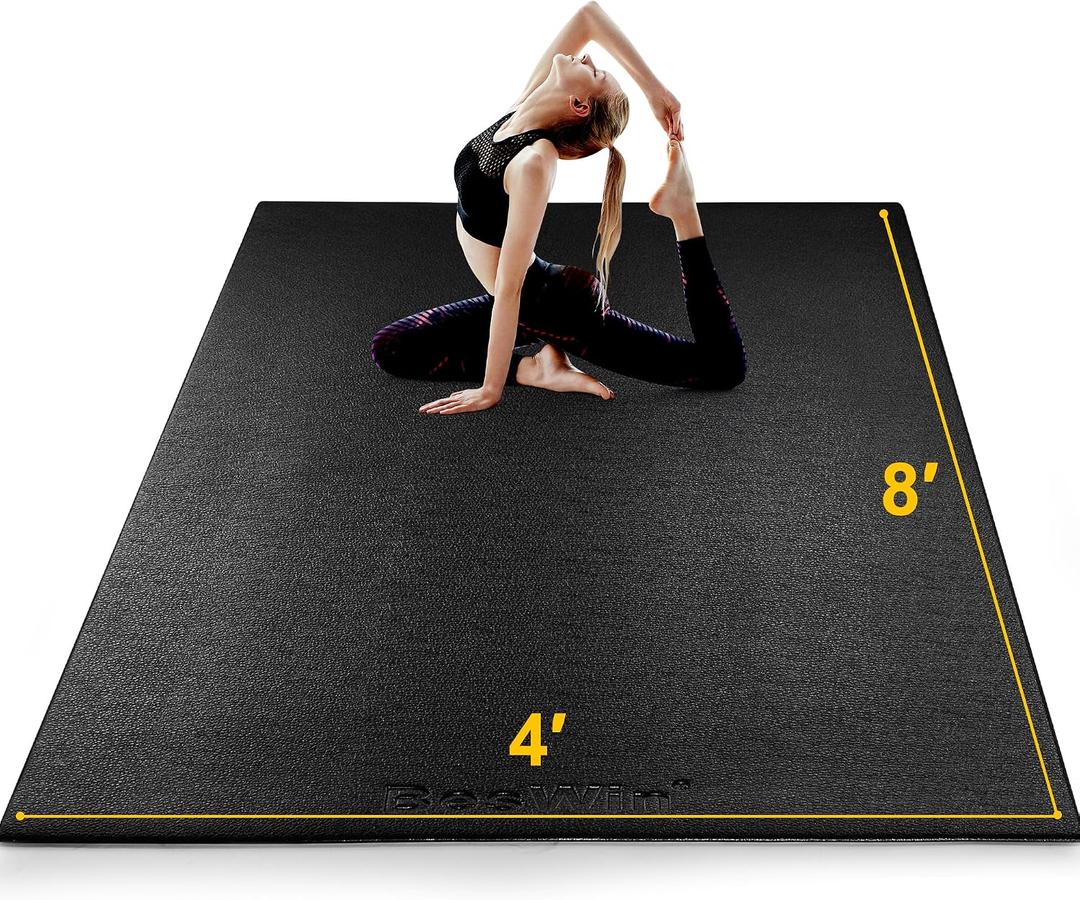 BesWin Large Exercise Mat 8' x 4'(6mm), Extra Thick Workout Mats for Home Gym Flooring, High Density Non-Slip Gym Mats Fitness Mat for Cardio, Weights, Jump Rope, Fitness - Use With or Without Shoes