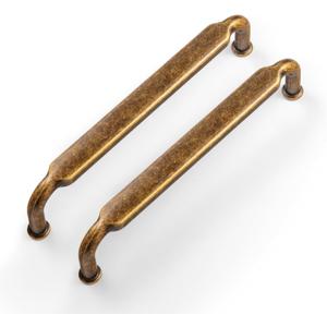 Goo-Ki 5 Inch Hole Center Antique Brass Zinc Alloy Cabinet Pulls Kitchen Cabinets Hardware, 6 Pack Vintage Brass Solid Cabinet Handles Drawer Pulls