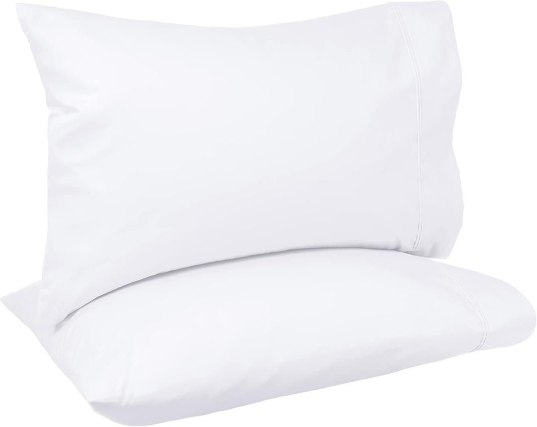 Amazon Basics 400 Thread Count Cotton Pillowcases, Standard, 30" L x 20" W, White - Set of 2, Pillows Not Included