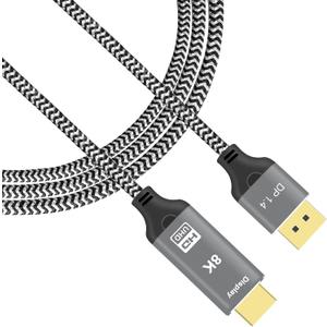 8K DisplayPort to HDMI Cable, (DP to HDMI 4K 120Hz 8K 60Hz Cable) Uni-Directional Display Port to HDMI Monitor Converter Compatible. Male to Female (8K 30Hz Cable)