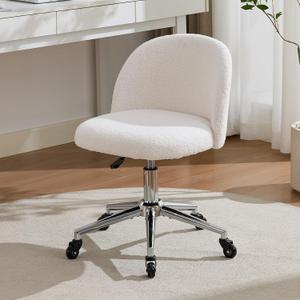 Home Office Chair with Quiet Wheels - Armless Vanity Chair Vanity Stool, 360 Swivel Height Adjustable White