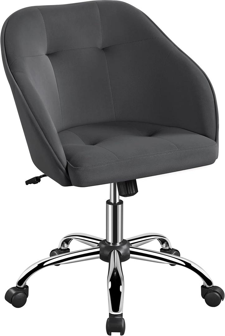 Yaheetech Office Chair Height Adjustable Mid Back Chair Swivel Large Seat Chairs Desk Chair Computer Chair on Wheels with Armrests (Grey)